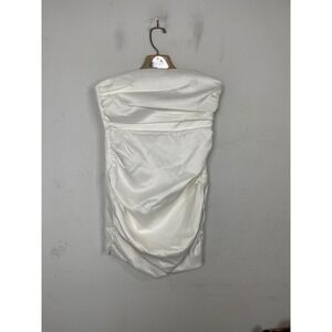 Nova Luxe Antoinette White Satin Ruched Strapless Mini‎ Dress Womens Medium